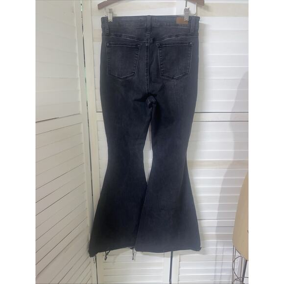 Judy Blue Jeans Womens Sz 7 28” Black Super Flare Frayed Festival 60s Hippie - Picture 9 of 11